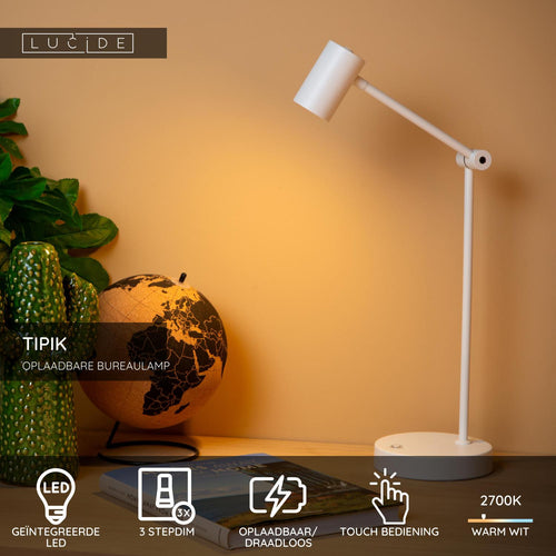 Lucide bureaulamp TIPIK - Geïntegreerde LED - Wit