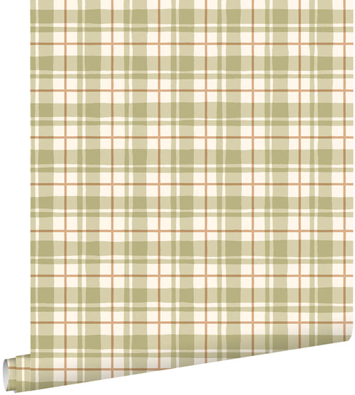 ESTAhome behang ruitjes groen en bruin - 50 x 900 cm - 131951