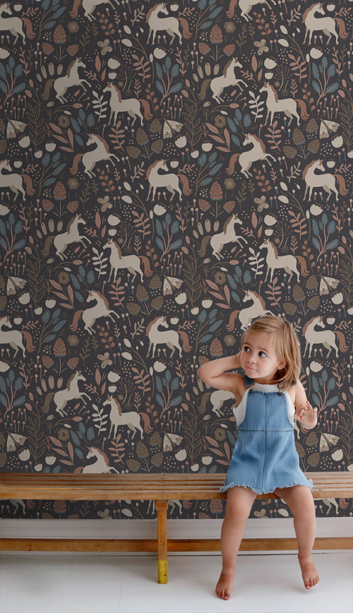 ESTAhome behang unicorns donkerblauw en bruin - 50 x 900 cm - 131462 - vtwonen shop