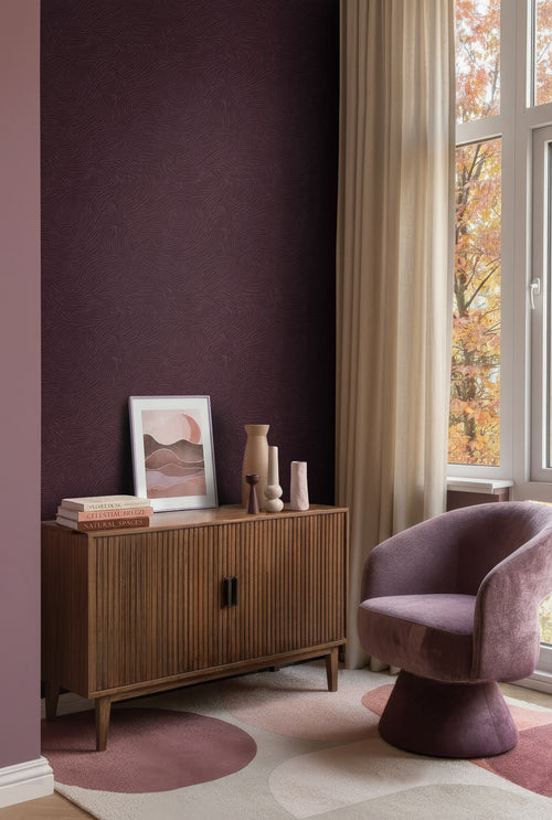 ESTAhome behang 3d golvende lijnen aubergine paars - 53 cm x 10.05 m - 131367