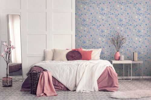 Livingwalls behang bloemmotief grijs, blauw, roze en wit - 53 cm x 10.05 m - AS-389074 - vtwonen shop