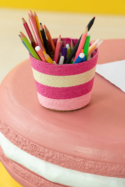J-Line bloempot Gestreept - papier - roze/oranje - extra large - set van 2