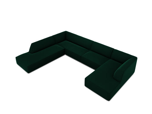 Micadoni Panoramische hoekbank links Ruby 7-zits, flueel, flessengroen - 273x366x69cm
