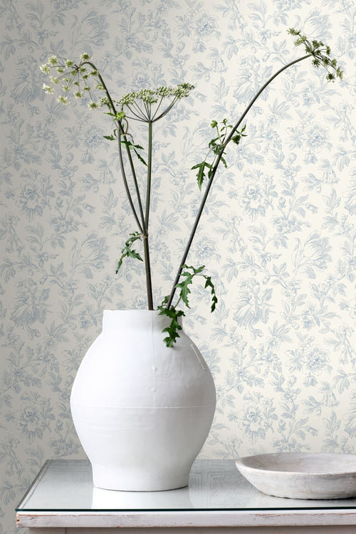 ESTAhome behang elegante bloemen lichtblauw - 50 x 900 cm - 132103