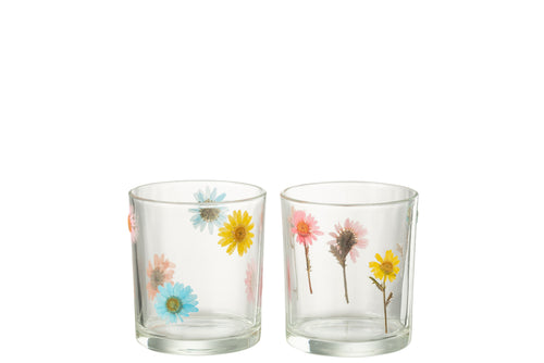 J-Line windlicht Posy  - glas - transparant/mix - medium - 2 stuks