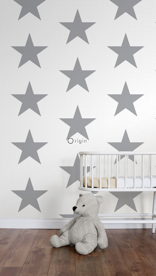 Origin Wallcoverings behang sterren wit en grijs - 53 cm x 10.05 m - 347672