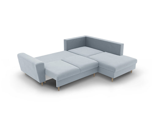 Cosmopolitan Design Converteerbare hoekbank rechts met opbergdoos Kyoto 5-zits, flueel lichtblauw - 194x243x88cm