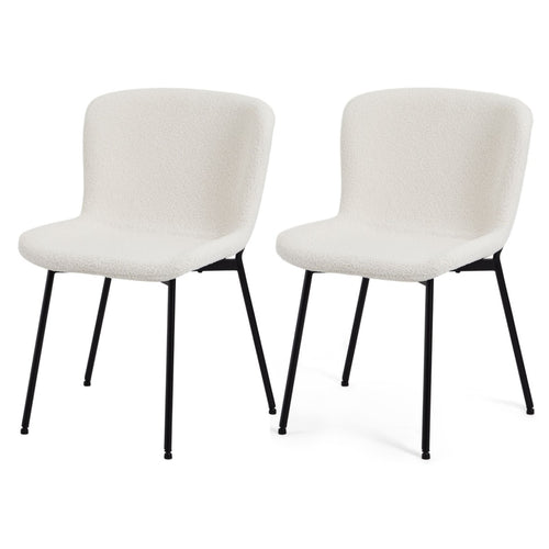 Furnhouse eetkamerstoelen armleuning Teddy - Crème wit - Stof (Bouclé) - Set van 2
