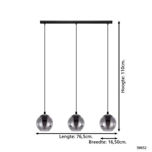 EGLO hanglamp Ariscani - e27 - 76,5 cm - zwart - rookglas