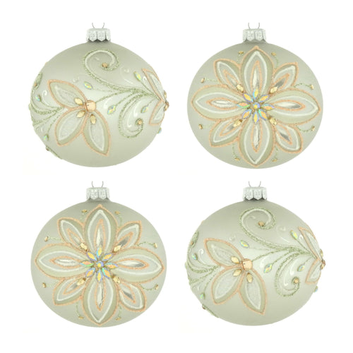 Dagmara kerstbal – zacht beige – glas – set van 4 – met verfijnde florale motieven - vtwonen shop
