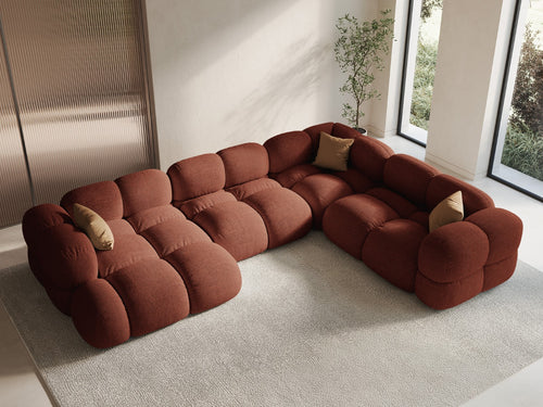Cosmopolitan Design Panoramische hoekbank rechts Loretto 5-zits, structurele stof koraal - 250x345x68cm
