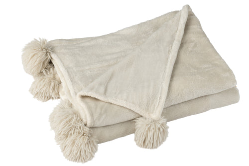 J-Line plaid Pompon - polyester - beige/menthe - 170 x 130 cm - vtwonen shop