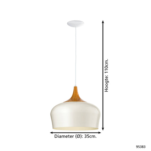 EGLO hanglamp Obregon - 1 lichts - ø350mm. - creme, eik - vtwonen shop