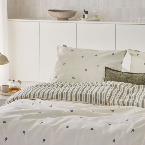 Walra - Dekbedovertrek Remade Blossom Lines - 240x220 cm - Off White / Groen