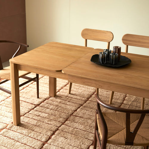 Tikamoon Uitschuifbare massief teakhouten tafel voor 8-10 personen. - Naturel