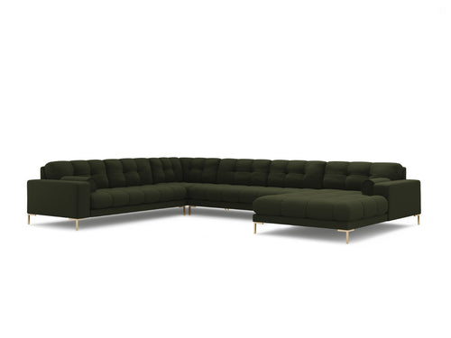 Cosmopolitan Design Panoramische hoekbank links Bali 7-zits, structurele stof, groente - 256x327x75cm