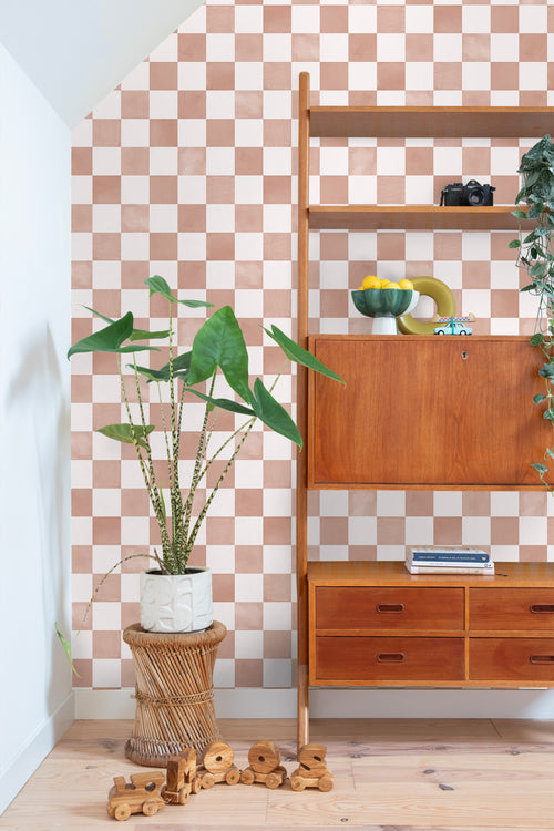 ESTAhome behang geblokt motief bruin en wit - 50 x 900 cm - 131289 - vtwonen shop