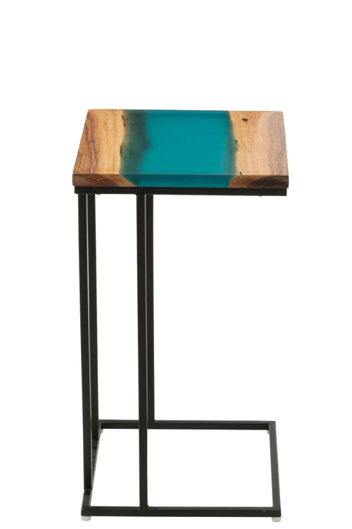 J-Line bijzettafel Vierkant - hout/epoxyhars - naturel/blauw