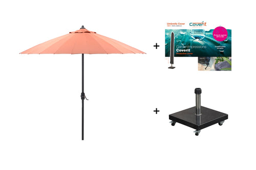 Set ronde Manilla parasol - met voet en hoes - 250 cm - Koperkleurig