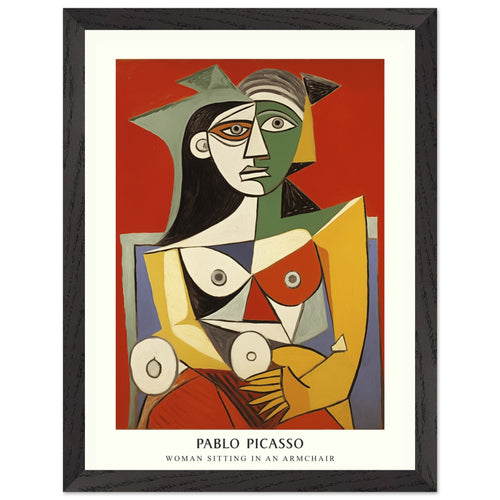 Artfulprints Poster met Lijst Pablo Picasso - Woman sitting in an armchair   - 30x40 cm - Rood