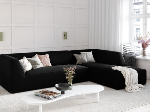 Micadoni rechter hoekbank Ruby 4-zits, flueel, zwart - 180x273x69cm