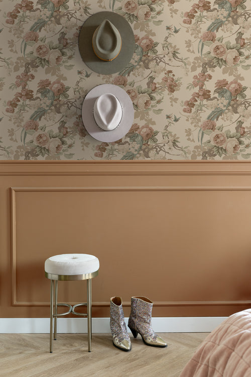 ESTAhome behang bloemen en vogels beige - 50 x 900 cm - 139808