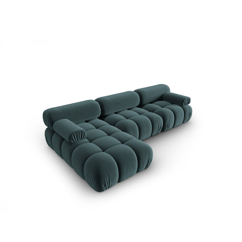 Cosmopolitan Design - Modulaire hoekbank links Cortina 4-zits, flueel turkoois - 155x282x70cm