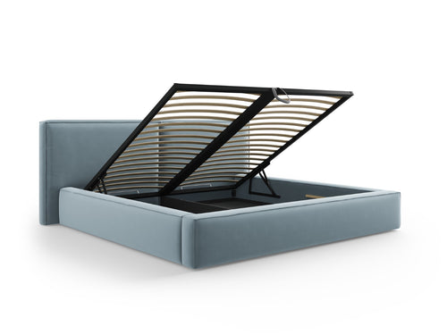 Micadoni Opbergbed met hoofdeinde Jodie 200x200cm, flueel, lichtblauw - 228x251x108cm