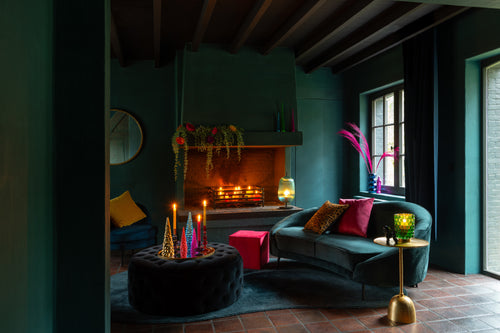 J-Line kussen - fluweel - oker/roze - 3 stuks