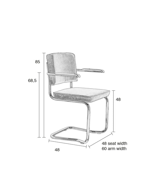 Zuiver Ridge Rib Kink Eetkamerstoelen met armleuning Grijs - Set van 2 - vtwonen shop