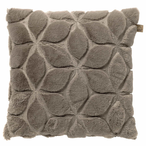 QUINN - kussenhoes 45x45 cm - bontlook - gewatteerd bloemmotief - Driftwood - taupe