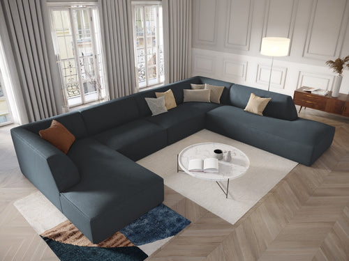 Micadoni Panoramische hoekbank rechts Ruby 7-zits, ribfluwelen, blauw - 273x366x69cm