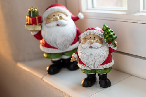 J-Line figuur Kerstman Boom + Geschenk - polyresin - mix - large - 2 stuks