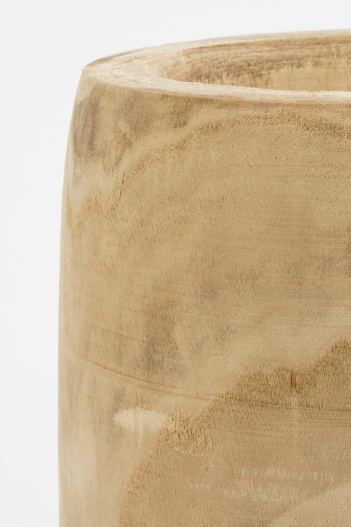 Mica Decorations Pia Bloempot - H16 x Ø19 cm - Paulownia Hout - Lichtbruin