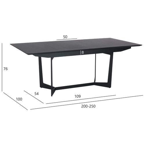 Furnhouse uitschuifbare eettafel Tokyo - Zwart - 200/250x100 cm
