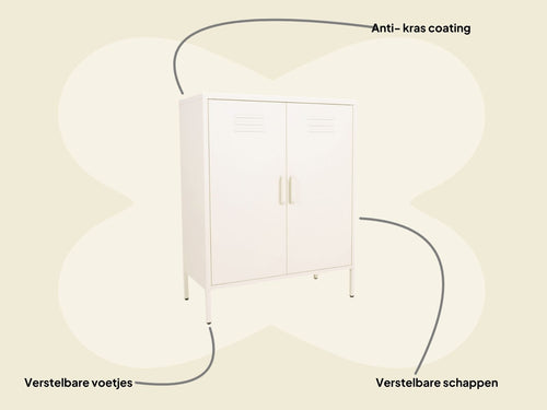 MaximaVida metalen lockerkast Finn 80 x 40 x 102 cm ivoor - 2 schappen