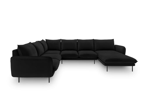 Cosmopolitan Design Panoramische hoekbank links Vienna 7-zits, flueel, zwart - 235x330x95cm