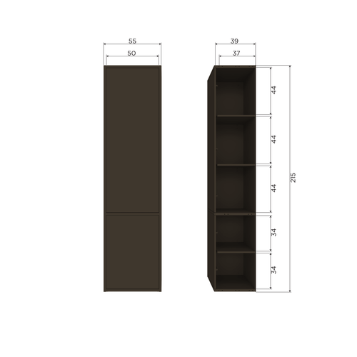 WOOOD smalle opbergkast Meggy - Grenen hout - Middenbruin - 215x55x40
