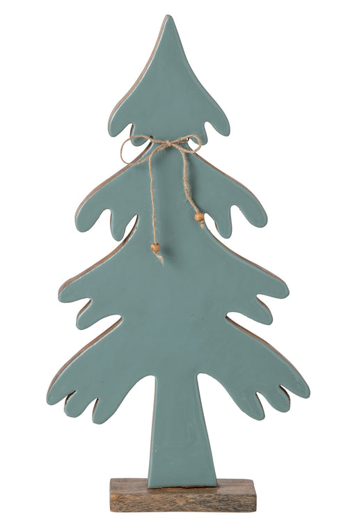 J-Line Dennenboom met strik - mangohout - naturel/turquoise - large