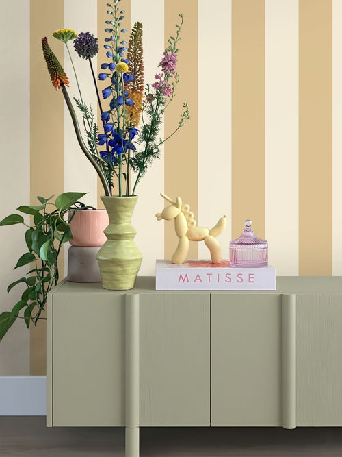 ESTAhome behang strepen beige en okergeel - 50 x 900 cm - 132085