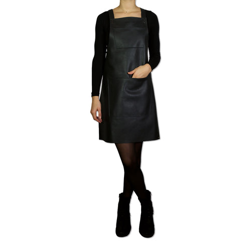 Dutchdeluxes Luxe Barbecue schort in volnerf leer - met bretellen - Zwart