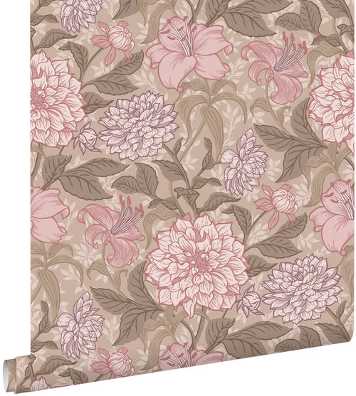 ESTAhome behang vintage bloemen licht mauve paars - 50 x 900 cm - 131849