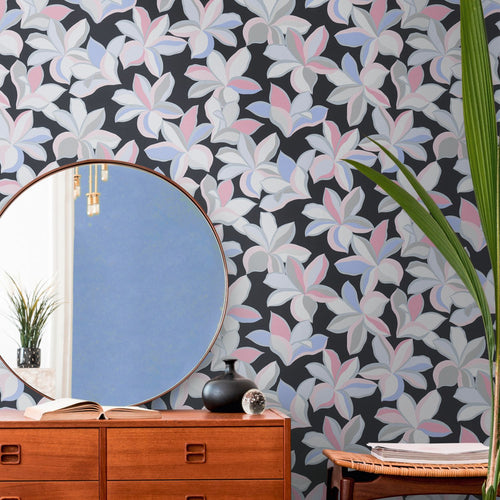 Livingwalls behang bloemmotief zwart, zilver, roze, blauw en wit - 53 cm x 10.05 m - AS-389081 - vtwonen shop