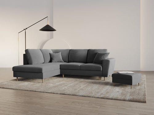Cosmopolitan Design Uitklapbare hoekbank links met opbergdoos Kyoto 5-zits, flueel lichtgrijs - 194x243x88cm