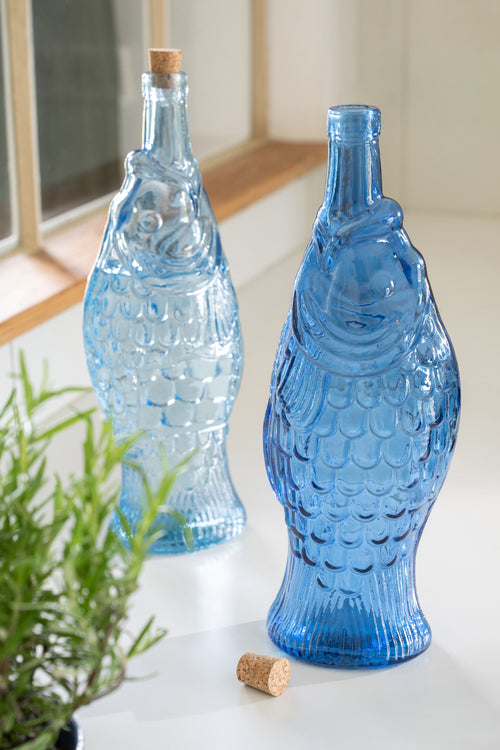 J-Line decoratie Fles - lichtblauw/blauw - set van 2