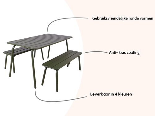 MaximaVida metalen picknickset Max 150 cm olijfgroen – 3-delig