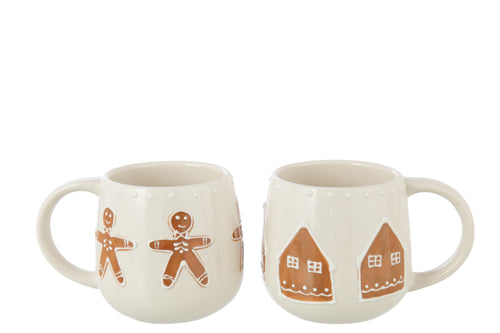 J-Line mok Cookie - keramiek - bruin/wit - 2 stuks - vtwonen shop