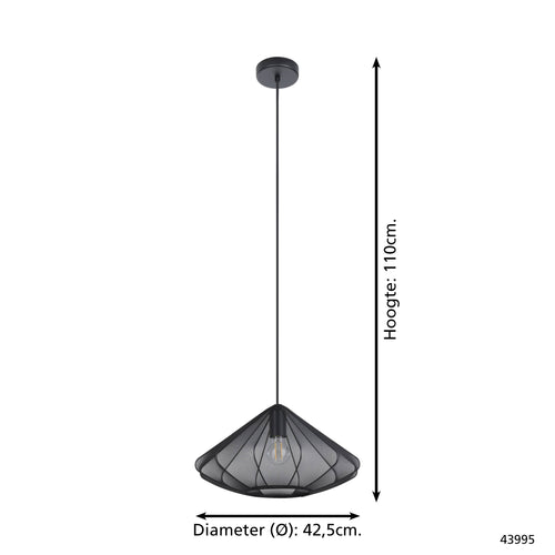 EGLO hanglamp Dolwen - e27 - ø 42,5 cm - zwart - textiel - vtwonen shop