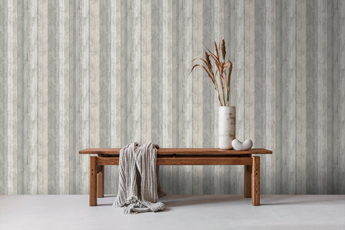 Sanders & Sanders behang houtlook lichtgrijs - 53 cm x 10 m - 640051