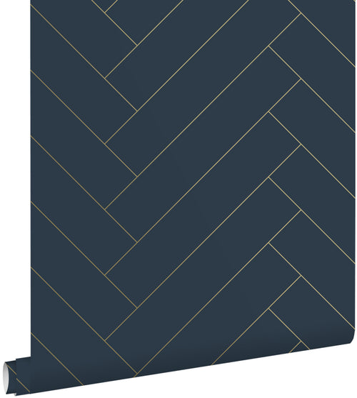 ESTAhome behang visgraat-motief donkerblauw en goud - 0,53 x 10,05 m - 139309 - vtwonen shop